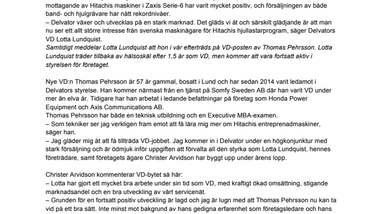 VD-skifte hos Delvator  efter rekordåret 2017