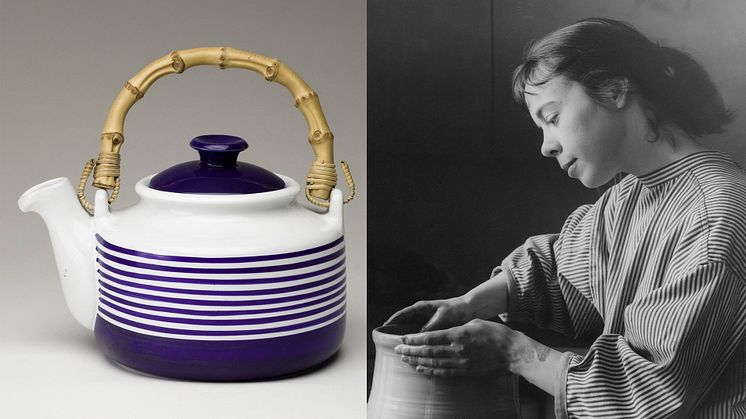 Tekanna Kobolt. Karin Björquist arbetar med verk till sin första utställning på NK, 1957.