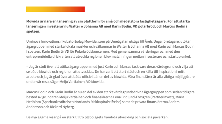 Mowida utökar ägargruppen med norrländska muskler