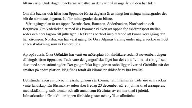  Orsa Grönklitt laddar för alpin rusch – öppnar lördag 17 december