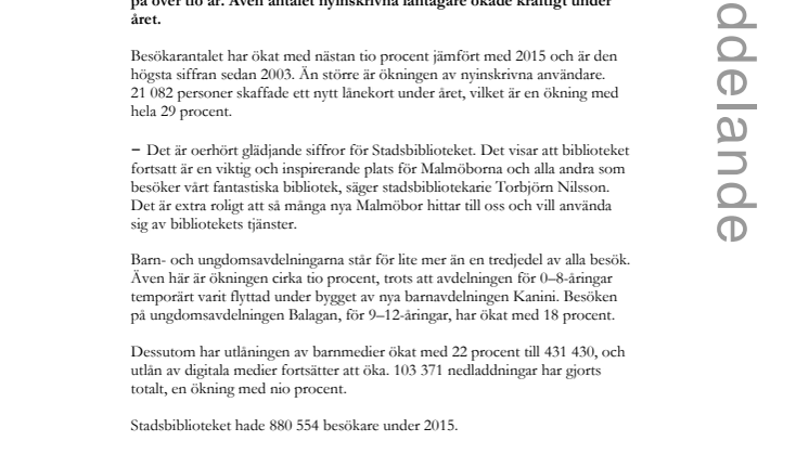 Stor ökning av besök till Stadsbiblioteket i Malmö