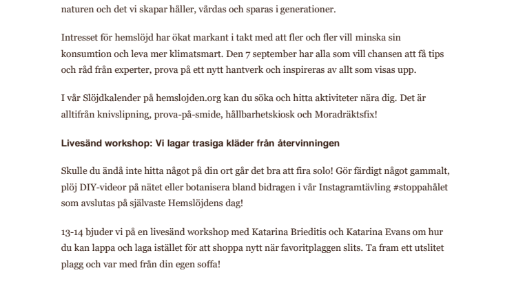 Snart dags för Hemslöjdens dag