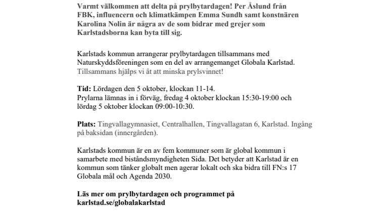 Pressinbjudan: Byt grejer med Per Åslund och Karolina Nolin