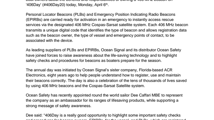 Marine Safety Specialists Join Forces to Raise Beacon Awareness on ‘406Day’