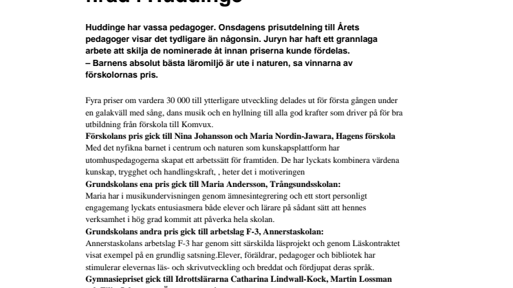 Pedagogernas kväll firad i Huddinge