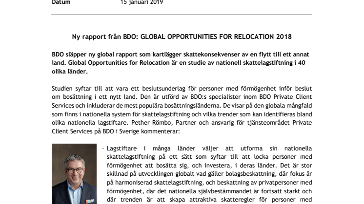 Ny rapport från BDO: GLOBAL OPPORTUNITIES FOR RELOCATION 2018