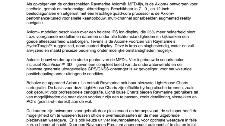 FLIR introduceert Raymarine Axiom+ Multifunctie navigatiedisplays en nieuwe elektronische cartografie