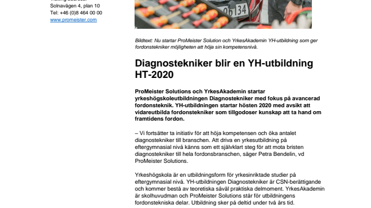 Diagnostekniker blir en YH-utbildning hösten 2020