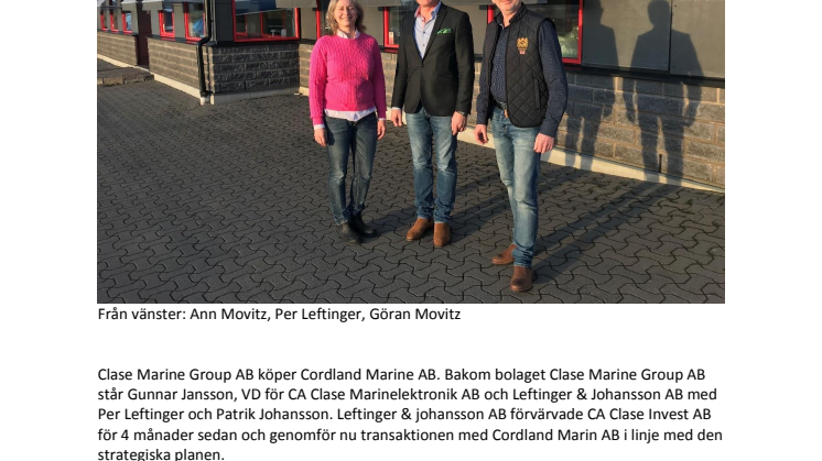 Clase Marine Group AB köper Cordland Marine AB