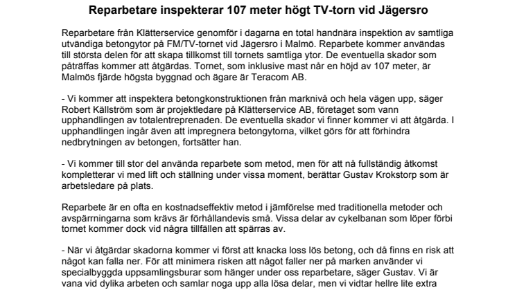 ​Reparbetare inspekterar 107 meter högt TV-torn vid Jägersro