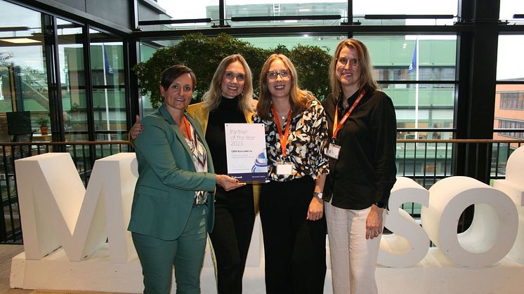 Kathrine Hogseth (CEO, CRMK), Therese Treutiger (Director Global Partner Solutions & Innovation at Microsoft), Denise Norenius (COO, CRMK) och Emma Cholodov (CMO, CRMK)