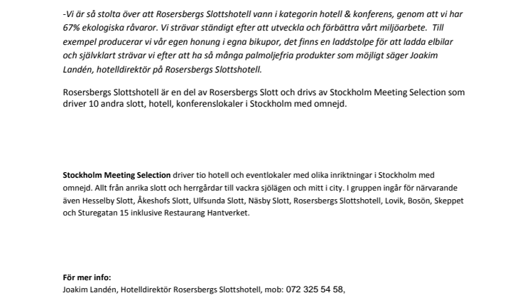 Rosersbergs Slottshotell vann Sigtunas Ekoutmaning 