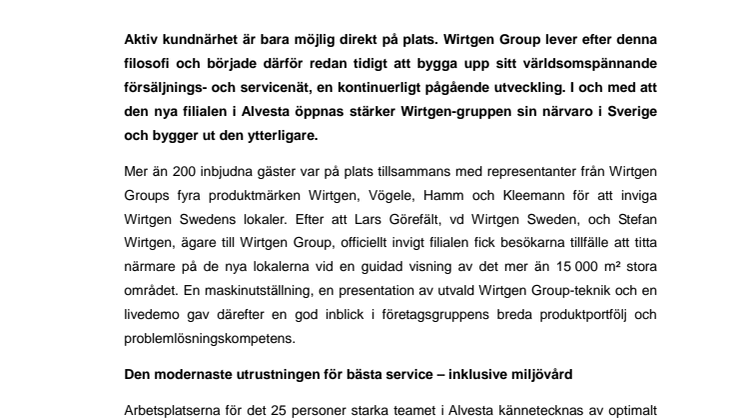 Stor invigning av Wirtgen Sweden - Wirtgen Group investerar i skandinavisk filial