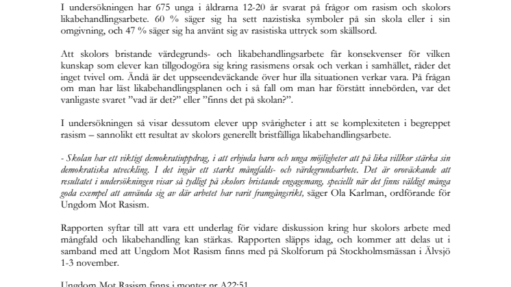Rasismen i skolan – ny rapport om elevers syn på skolors likabehandlingsarbete