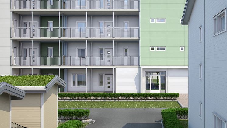 3D-illustration över Hus 1 - Brf Vikaholms Allé 5