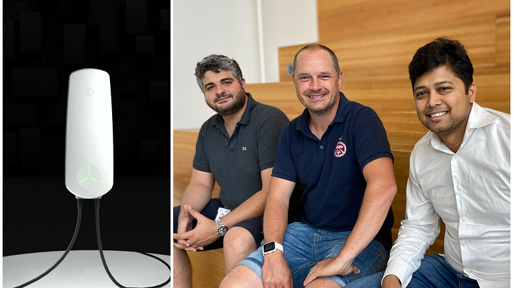 Västsvenska Faabcharge vill lyfta ut laddsystemet ur elfordonet och erbjuda en extern laddare. Team Faabcharge fr.v. Konstantinos Effraimidis, Björn Isaksson och Avishek Mohanthy.  
