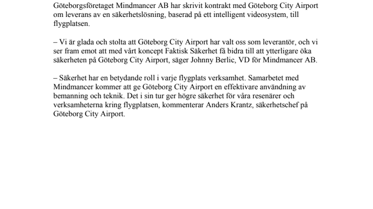 Mindmancer levererar säkerhetslösning till Göteborg City Airport