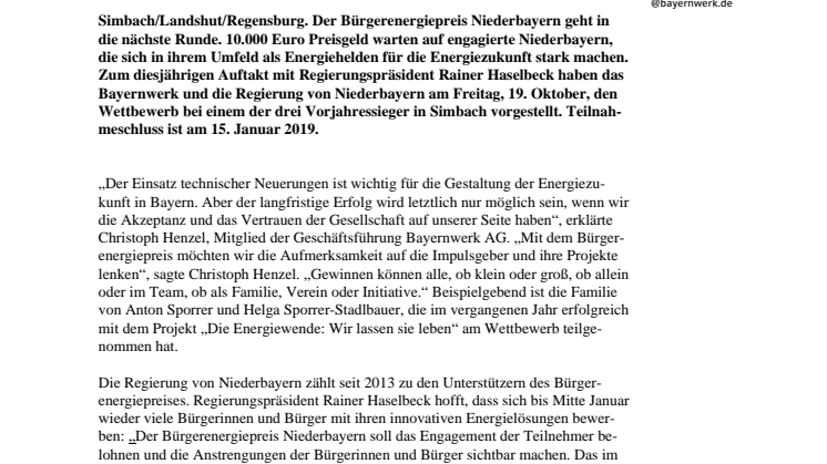 Energie-Ideen werden belohnt: Auftakt für Bürgerenergiepreis Niederbayern