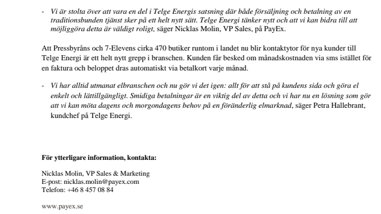 PayEx och Telge Energi i samarbete när elavtal börjar säljas i butik