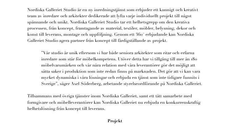 Nordiska Galleriet lanserar Nordiska Galleriet Studio
