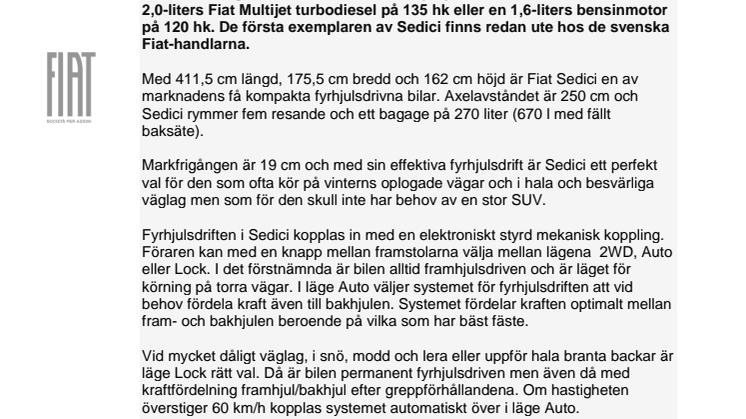Svensk säljstart för Fiat Sedici