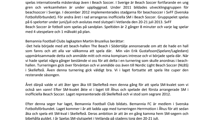 Bemannia satsar på Beach Soccer  
