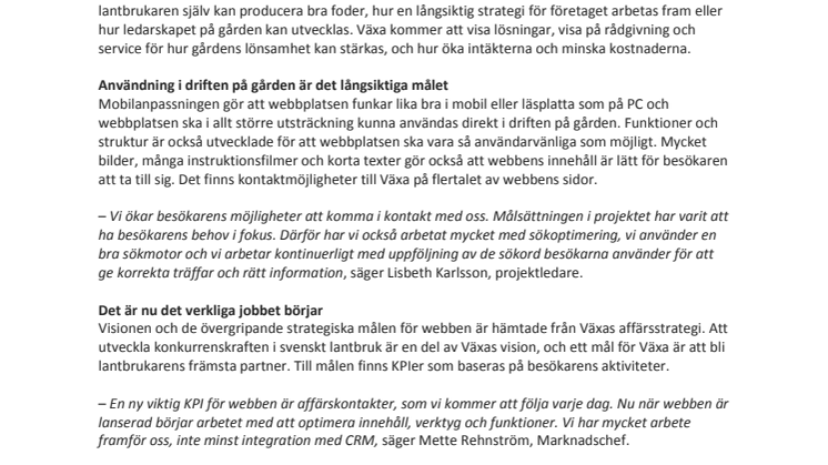 Växas nya webbplats - för mer lönsamma lantbruksföretag