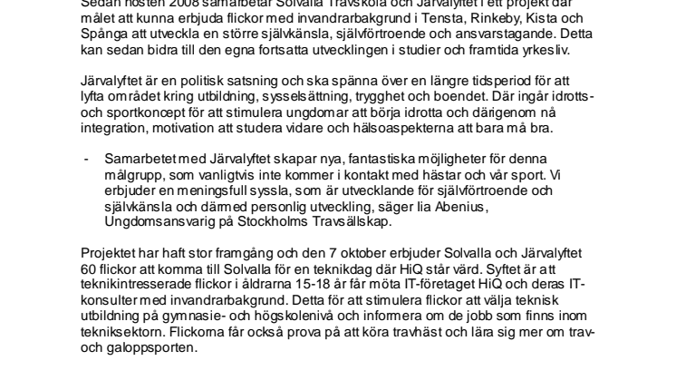 Solvalla och Järvalyftet – ett stärkande samarbete