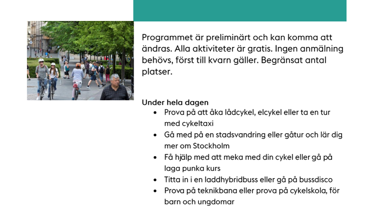 Aktiviteter I stan utan min bil