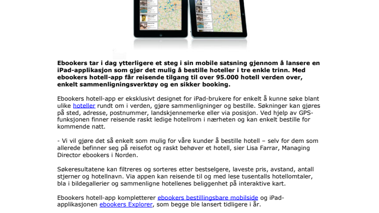 Bestill hotell i tre trinn med iPad-app
