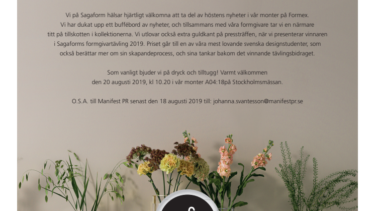Inbjudan:  Välkommen till Sagaforms pressvisning på Formex