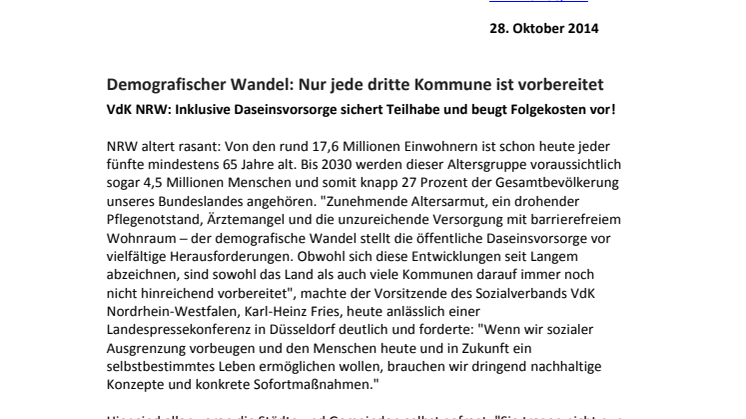 Demografischer Wandel: Nur jede dritte NRW-Kommune ist vorbereitet