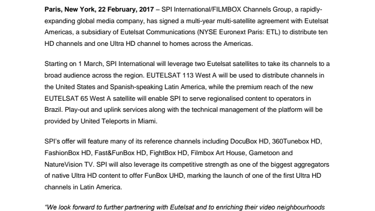 SPI signs deal with Eutelsat to pursue international expansion across the Americas