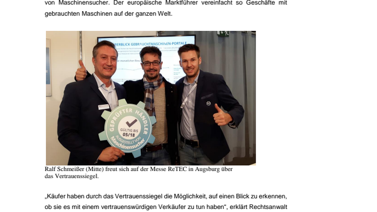 Maschinensucher.de: Vertrauenssiegel für Maschinenhändler