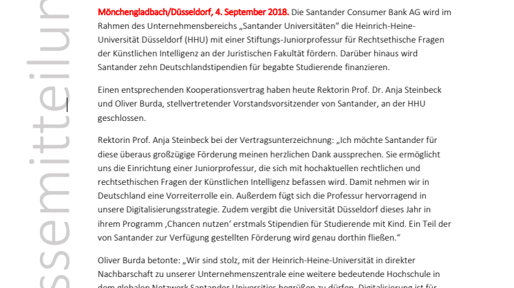 Zentrale Förderung: Santander unterstützt die Heinrich-Heine-Universität