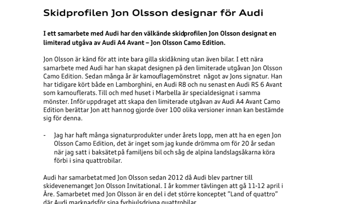 Skidprofilen Jon Olsson designar för Audi