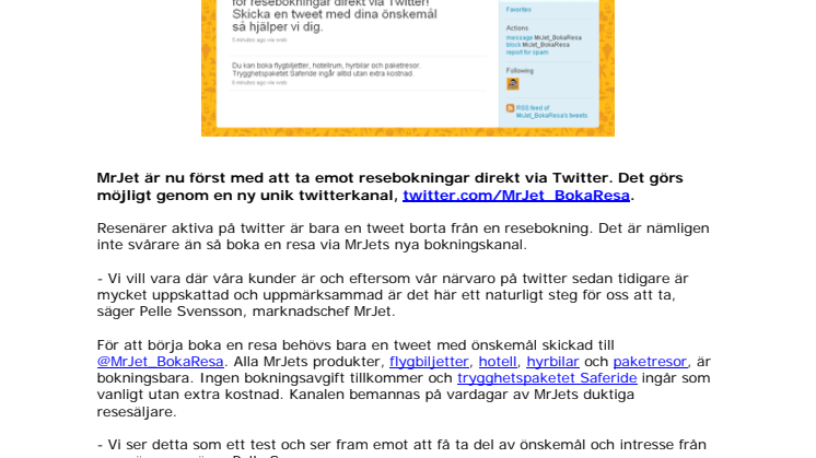 Boka resan direkt via Twitter