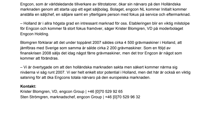 Engcon etablerar i Holland