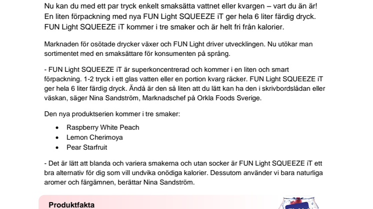 Smaksätt kvargen eller vattnet utan kalorier - FUN Light SQUEEZE iT är här