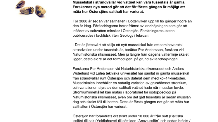Musselskal avslöjar Östersjöns tillstånd de senaste 10 000 åren