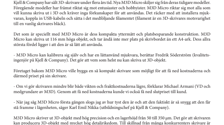 Kjell & Company lanserar den folkliga ­3D-skrivaren