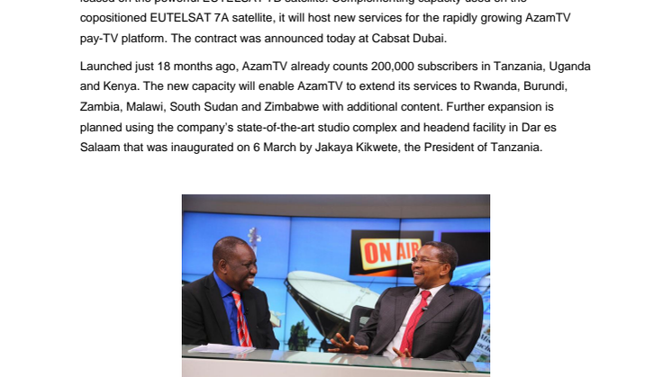 Azam Media scales up capacity with Eutelsat to expand African Pay-TV Offer 