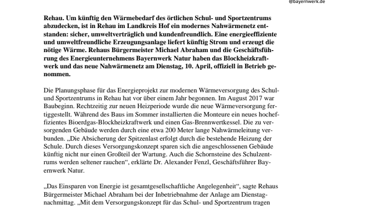 Lokale Wärme für Schüler und Sportler in Rehau