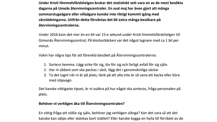 Årets mest besöksintensiva helg på återvinningscentralerna i Umeå
