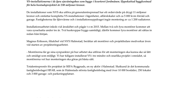 NVS installerar i stort bostadsprojekt i Halmstad