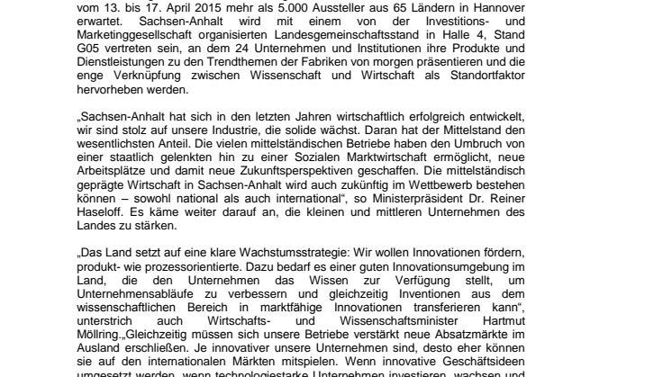 Sachsen-Anhalt auf der HANNOVER MESSE