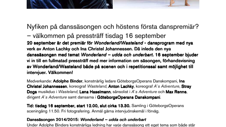 Nyfiken på danssäsongen och höstens första danspremiär? – välkommen på pressträff tisdag 16 september