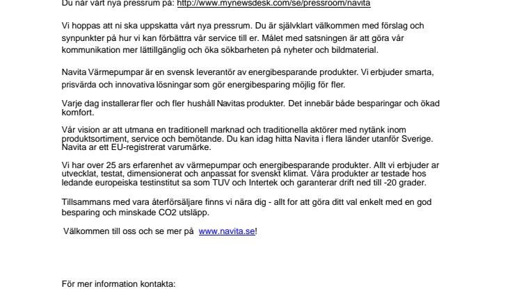 Nu finns Navita Värmepumpar på Mynewsdesk.