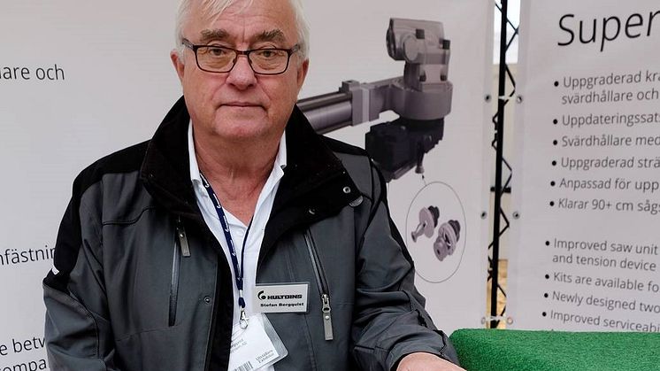 – Den nya sågenheten gör det enklare för tillverkarna av skördaraggregat och är tillfärlitligare för entreprenören, säger Stefan Bergquist på Hultdins. Foto: Elmia AB