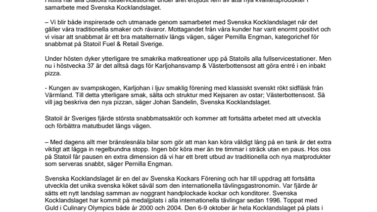 Statoil och Svenska Kocklandslaget lanserar ny pizza 